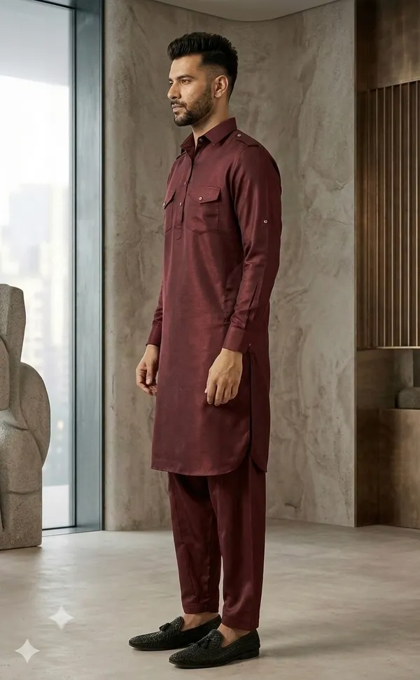 Men_Premium_Maroon_Pathani_Kurta_Shalwar_Set_|_Classic_Ethnic_Wear_for_Festive_&_Casual_Occasions