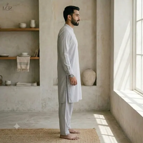 Men's_Light_Grey_Solid_Cotton_Kurta_Pajama_Set_with_Mandarin_Collar
