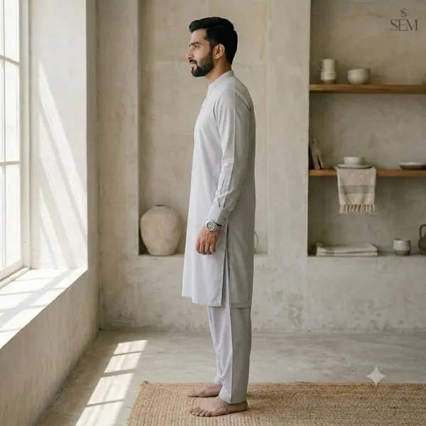 Men's_Light_Grey_Solid_Cotton_Kurta_Pajama_Set_with_Mandarin_Collar