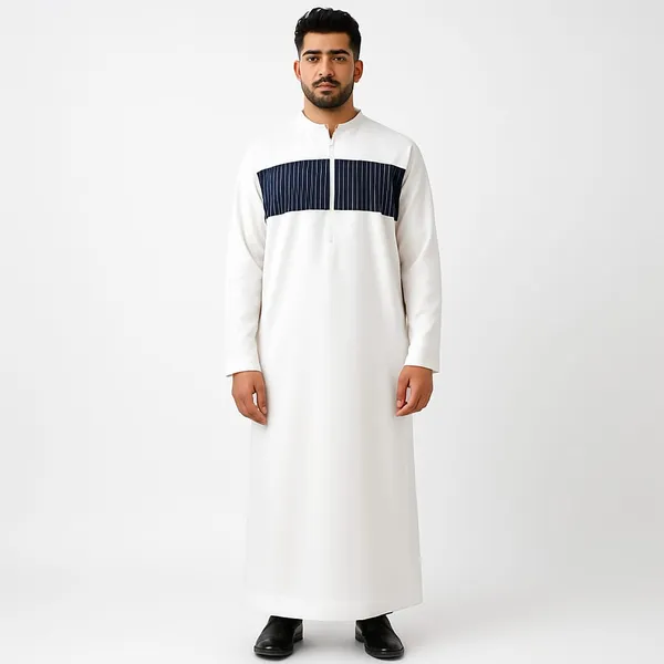 White_Satan_Fabric_Premium_Full_Sleeve_Thawb_For_Men