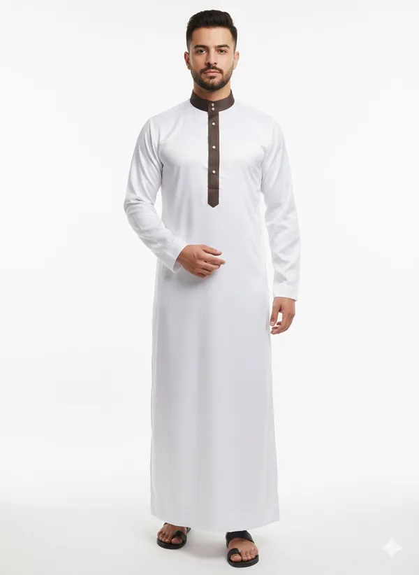 White_Satan_Fabric_Premium_Full_Sleeve_Thawb_For_Men
