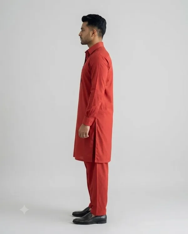 Vibrant_Red_Cotton_Pathani_Suit