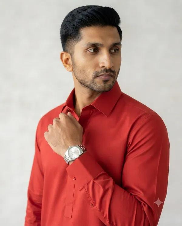 Vibrant_Red_Cotton_Pathani_Suit