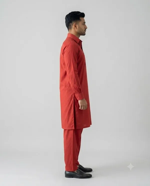 Vibrant_Red_Cotton_Pathani_Suit