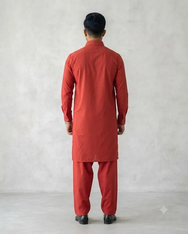 Vibrant_Red_Cotton_Pathani_Suit