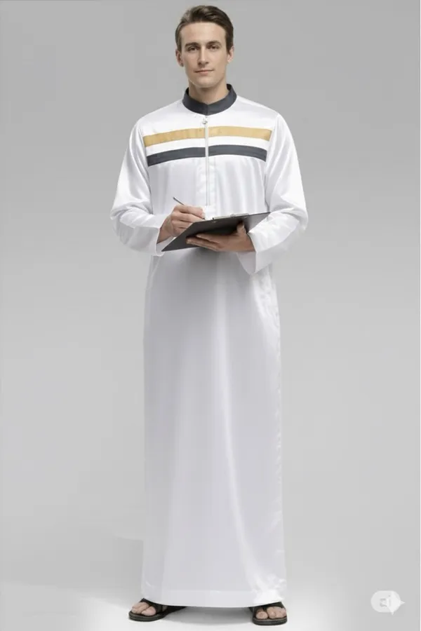 White_Satan_Fabric_Premium_Full_Sleeve_Thawb_For_Men