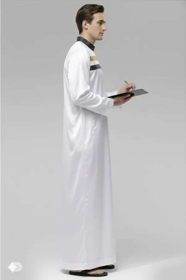 White_Satan_Fabric_Premium_Full_Sleeve_Thawb_For_Men