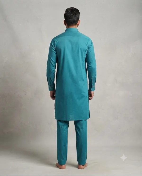 Vibrant_Teal_Cotton_Pathani_Suit