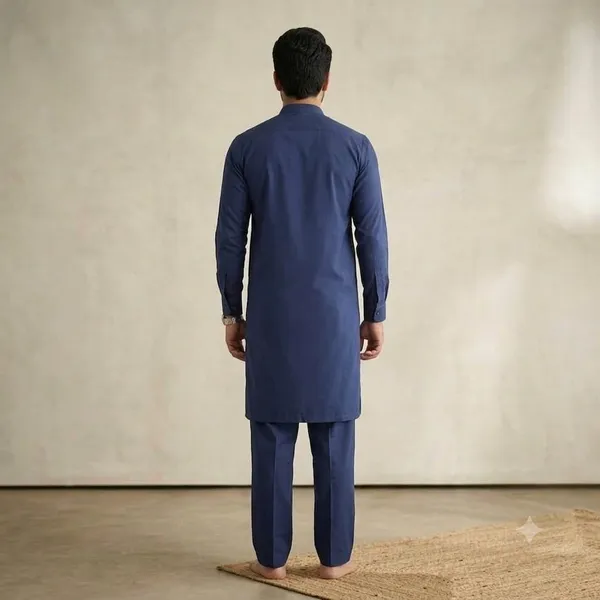 Men's_Navy_Blue_Solid_Cotton_Kurta_Salwar_Set