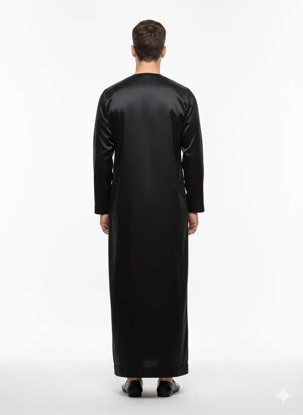 Black_Elegant_Satan_Fabric_Premium_Full_Sleeve_Thawb_For_Men
