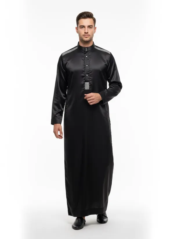 Black_Elegant_Satan_Fabric_Premium_Full_Sleeve_Thawb_For_Men