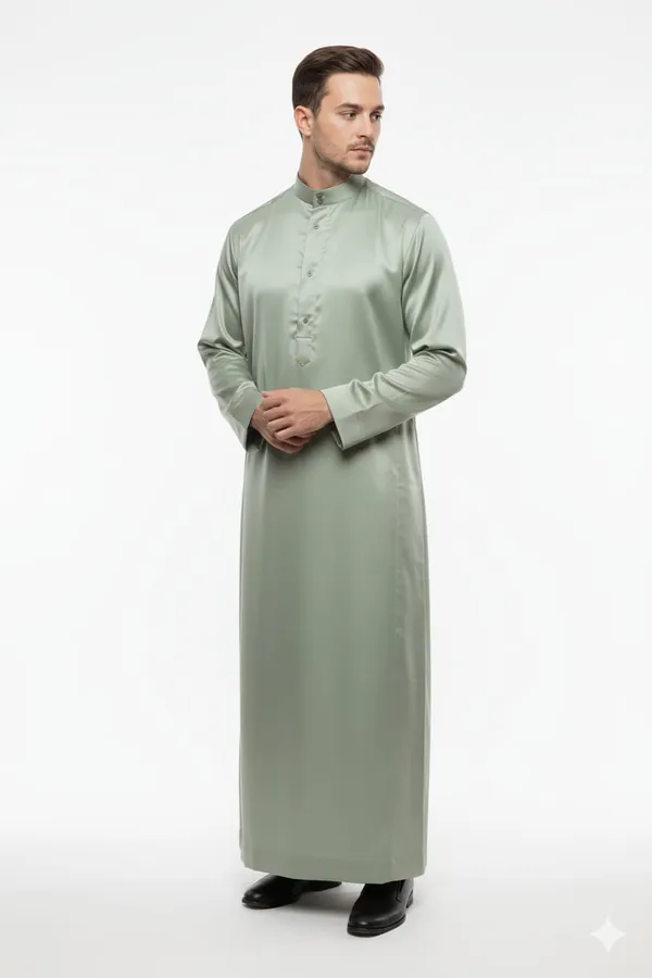 Mint_Green_Satan_Fabric_Premium_Full_Sleeve_Thawb_For_Men