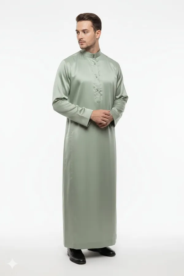 Mint_Green_Satan_Fabric_Premium_Full_Sleeve_Thawb_For_Men
