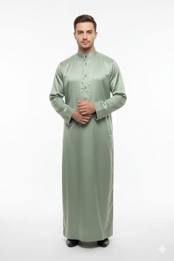 Mint_Green_Satan_Fabric_Premium_Full_Sleeve_Thawb_For_Men