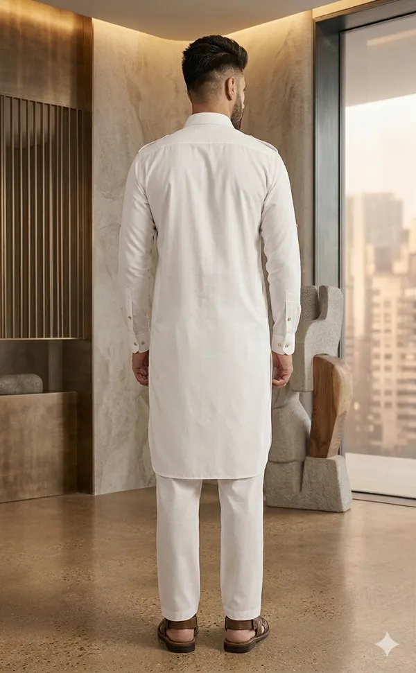 Premium_Men's_White_Pathani_Suit_Set_|_Traditional_Kurta_with_Matching_Shalwar_|_Elegant_Ethnic_Wear