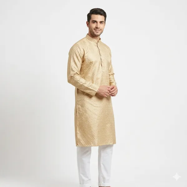 Luxury_Beige_&_Gold_Textured_Kurta_for_Men_|_Traditional_Festive_Ethnic_Wear