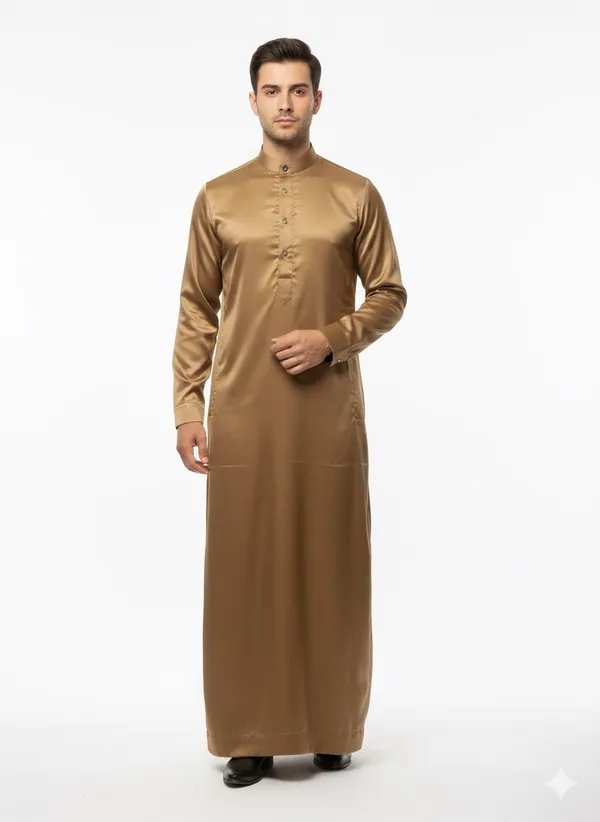 Dark_Brown_Satan_Fabric_Premium_Full_Sleeve_Thawb_For_Men