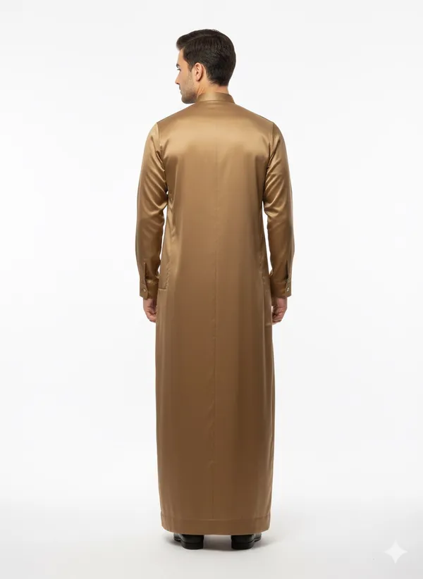 Dark_Brown_Satan_Fabric_Premium_Full_Sleeve_Thawb_For_Men
