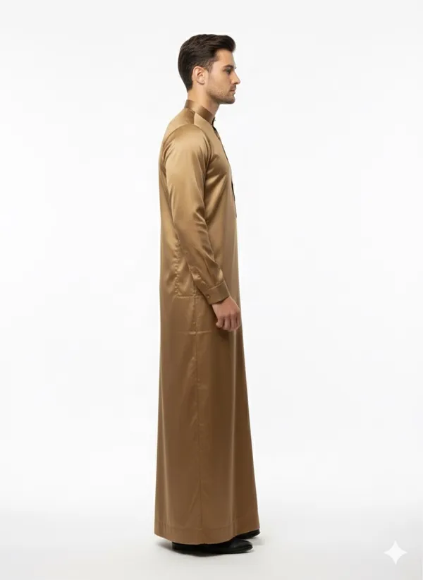 Dark_Brown_Satan_Fabric_Premium_Full_Sleeve_Thawb_For_Men