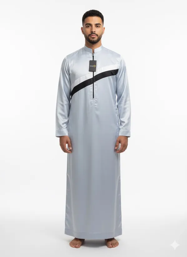 Slate_Grey_Satan_Fabric_Premium_Full_Sleeve_Thawb_For_Men