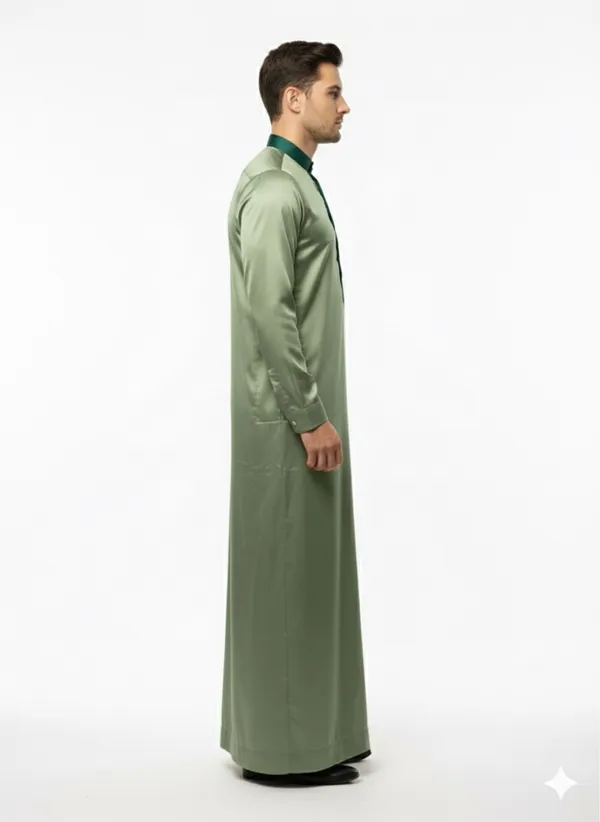 Light_Green_Satan_Fabric_Premium_Full_Sleeve_Thawb_For_Men