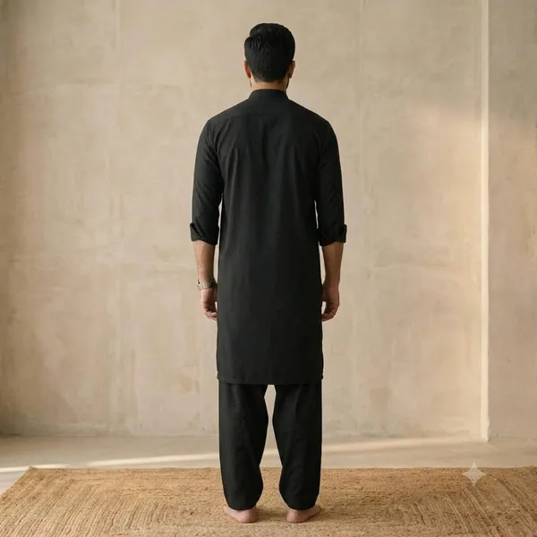 Men's_Jet_Black_Solid_Cotton_Kurta_Salwar_Set