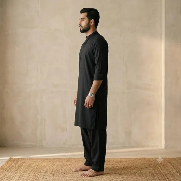 Men's_Jet_Black_Solid_Cotton_Kurta_Salwar_Set
