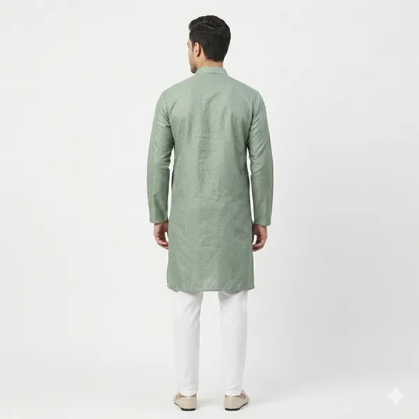 Premium_Men's_Olive_Green_Geometric_Patterned_Kurta_|_Festive_Ethnic_Wear