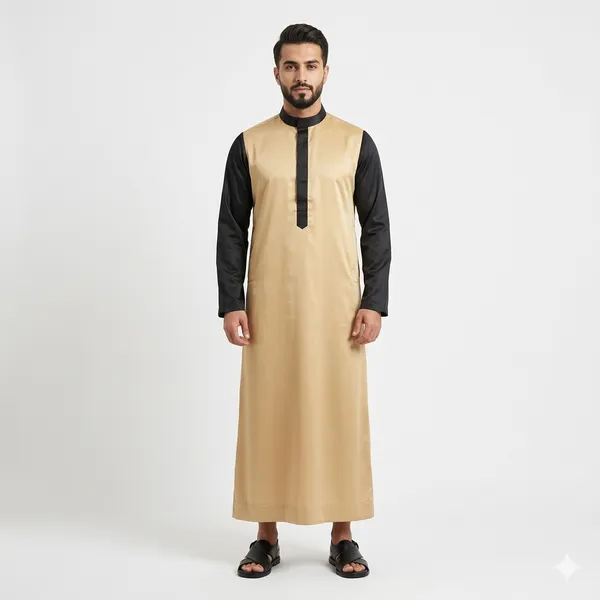 Brown_Satan_Fabric_Premium_Full_Sleeve_Thawb_For_Men