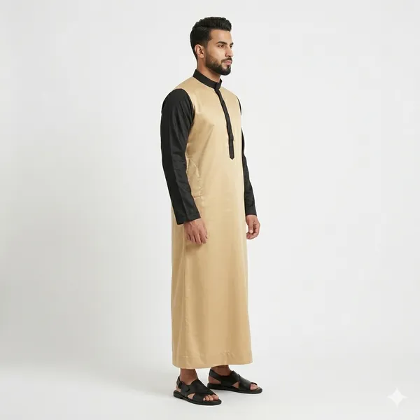 Brown_Satan_Fabric_Premium_Full_Sleeve_Thawb_For_Men