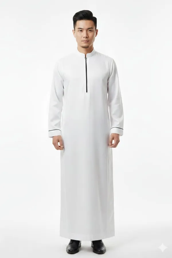 White_Satan_Fabric_Premium_Full_Sleeve_Thawb_For_Men