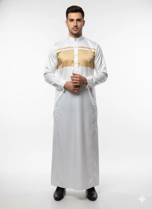 White_Satan_Fabric_Premium_Full_Sleeve_Thawb_For_Men