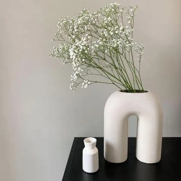 White_And_Cream_Abstract_Inverted_U-Shaped_Ceramic_Flower_Vase_For_Decoration