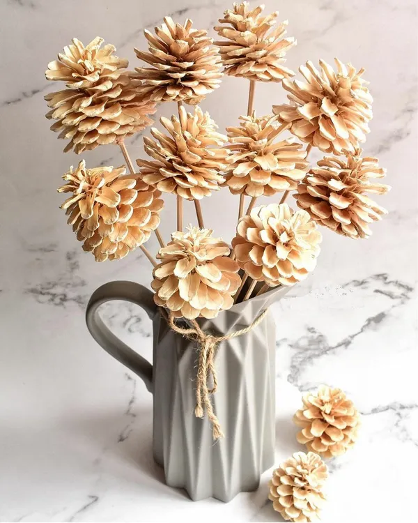 White_Dried_Pine_Cones_8_Stems_For_Decoration