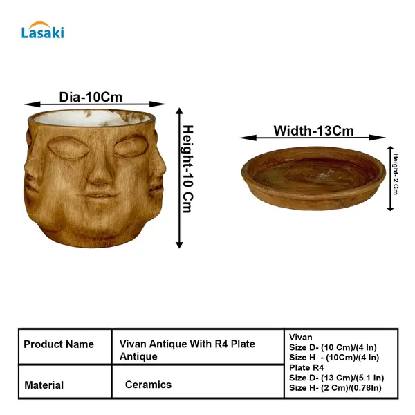 Vivan_Antique_With_Plate_Antique_R4_Ceramic_Pots_For_Indoor_Plants,Planters,Flower,Gamla,Outdoor(Pot-L-10_X_H-10_Cm,Plate-L-13_X_H-2_Cm)