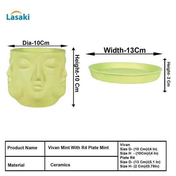 Vivan_Mint_With_Plate_Mint_R4_Ceramic_Pots_For_Indoor_Plants,Planters,Flower,Gamla,Outdoor(Pot-L-10_X_H-10_Cm,Plate-L-13_X_H-2_Cm)