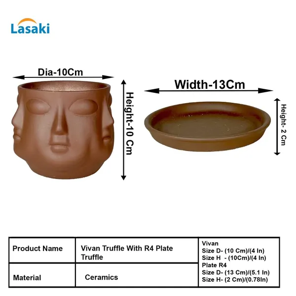 Vivan_Truffle_With_Plate_Truffle_R4_Ceramic_Pots_For_Indoor_Plants,Planters,Flower,Gamla,Outdoor(Pot-L-10_X_H-10_Cm,Plate-L-13_X_H-2_Cm)