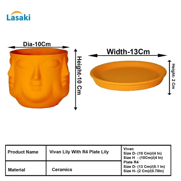 Vivan_Lily_With_Plate_Lily_R4_Ceramic_Pots_For_Indoor_Plants,Planters,Flower,Gamla,Outdoor(Pot-L-10_X_H-10_Cm,Plate-L-13_X_H-2_Cm)
