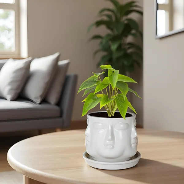 Vivan_White_With_Plate_White_R4_Ceramic_Pots_For_Indoor_Plants,Planters,Flower,Gamla,Outdoor(Pot-L-10_X_H-10_Cm,Plate-L-13_X_H-2_Cm)
