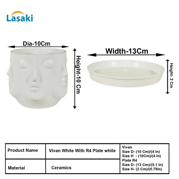 Vivan_White_With_Plate_White_R4_Ceramic_Pots_For_Indoor_Plants,Planters,Flower,Gamla,Outdoor(Pot-L-10_X_H-10_Cm,Plate-L-13_X_H-2_Cm)