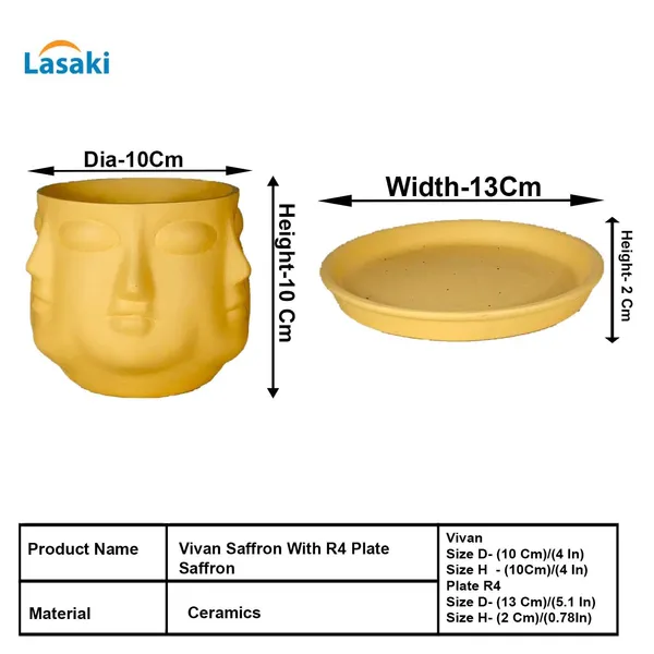 Vivan_Saffron_With_Plate_Saffron_R4_Ceramic_Pots_For_Indoor_Plants,Planters,Flower,Gamla,Outdoor(Pot-L-10_X_H-10_Cm,Plate-L-13_X_H-2_Cm)