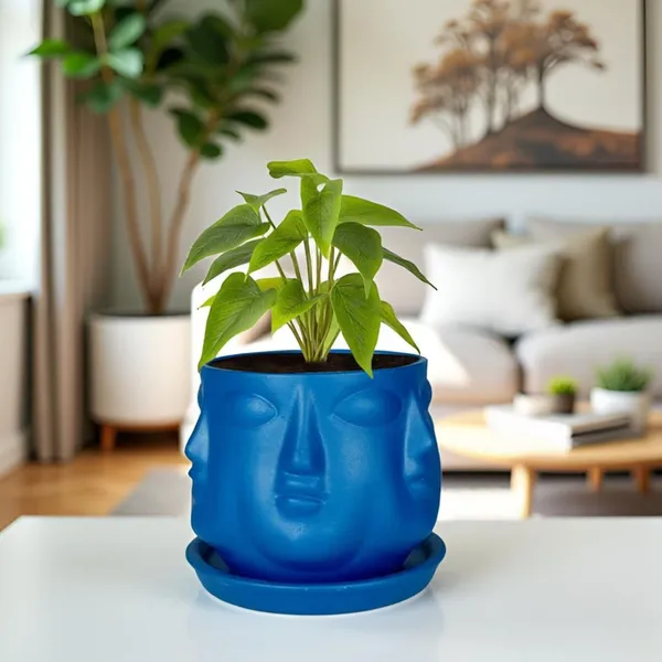Vivan_Blue_With_Plate_Blue_R4_Ceramic_Pots_For_Indoor_Plants,Planters,Flower,Gamla,Outdoor(Pot-L-10_X_H-10_Cm,Plate-L-13_X_H-2_Cm)