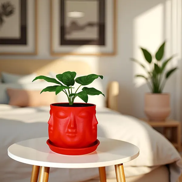 Vivan_Red_With_Plate_Red_R4_Ceramic_Pots_For_Indoor_Plants,Planters,Flower,Gamla,Outdoor(Pot-L-10_X_H-10_Cm,Plate-L-13_X_H-2_Cm)