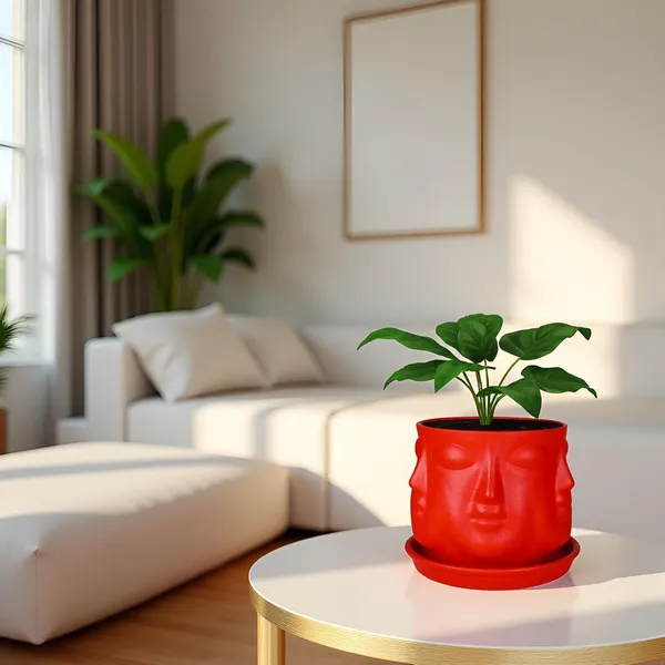 Vivan_Red_With_Plate_Red_R4_Ceramic_Pots_For_Indoor_Plants,Planters,Flower,Gamla,Outdoor(Pot-L-10_X_H-10_Cm,Plate-L-13_X_H-2_Cm)