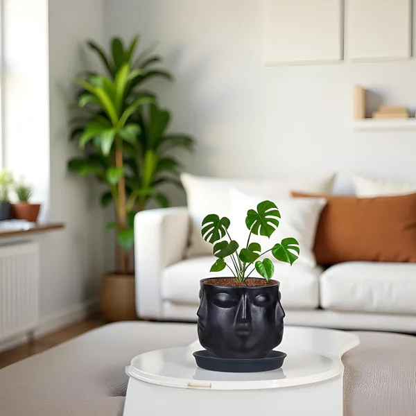 Vivan_Black_With_Plate_Black_R4_Ceramic_Pots_For_Indoor_Plants,Planters,Flower,Gamla,Outdoor(Pot-L-10_X_H-10_Cm,Plate-L-13_X_H-2_Cm)