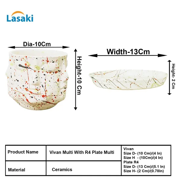 Vivan_Multi_With_Plate_Multi_R4_Ceramic_Pots_For_Indoor_Plants,Planters,Flower,Gamla,Outdoor(Pot-L-10_X_H-10_Cm,Plate-L-13_X_H-2_Cm)