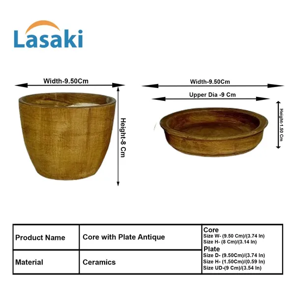 Core_With_Plate_Antique_Ceramic_Pots_For_Indoor_Plants,Planters,Flower,Gamla,Outdoor(Pot-D-9.5_X_H-8.5Cm,Plate-D-9.5_Xh-1.5_Cm)