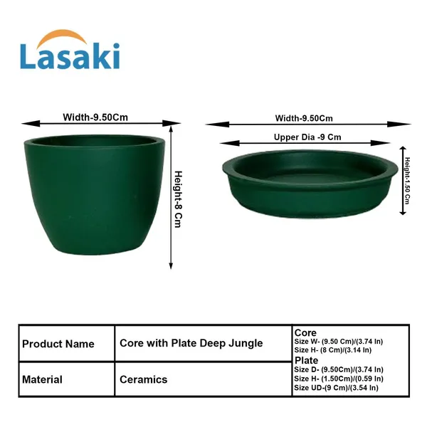 Core_With_Plate_Deep_Jungle_Ceramic_Pots_For_Indoor_Plants,Planters,Flower,Gamla,Outdoor(Pot-D-9.5_X_H-8.5Cm,Plate-D-9.5_Xh-1.5_Cm)