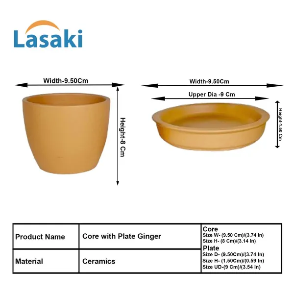 Core_With_Plate_Ginger_Ceramic_Pots_For_Indoor_Plants,Planters,Flower,Gamla,Outdoor(Pot-D-9.5_X_H-8.5Cm,Plate-D-9.5_Xh-1.5_Cm)