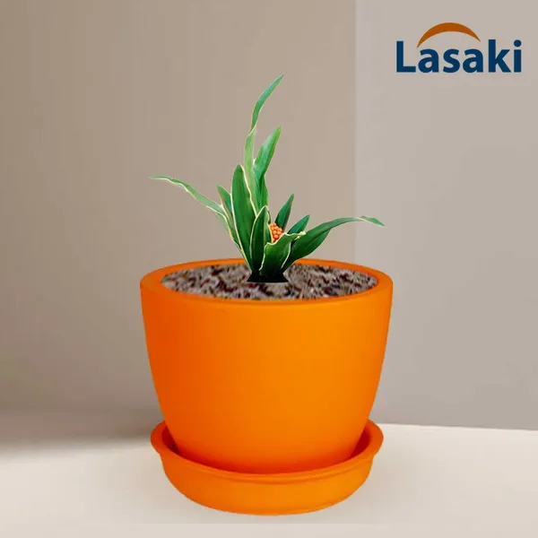 Core_With_Plate_Lily_Ceramic_Pots_For_Indoor_Plants,Planters,Flower,Gamla,Outdoor(Pot-D-9.5_X_H-8.5Cm,Plate-D-9.5_Xh-1.5_Cm)